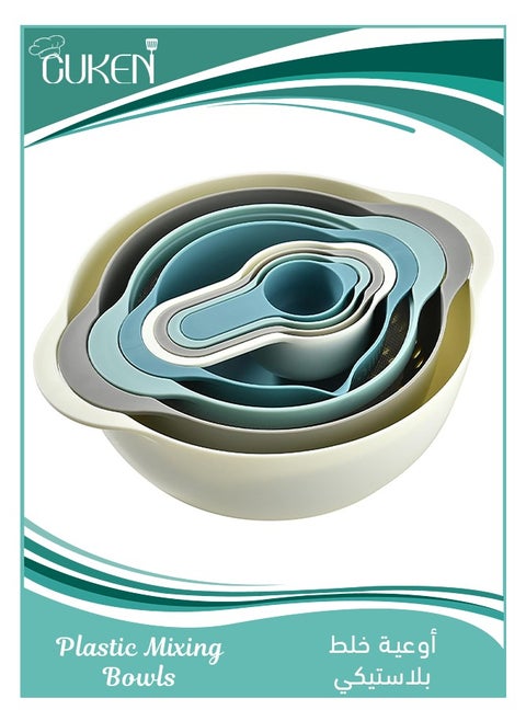 Plastic Mixing Bowls, Mixing Bowl Set of 8, Bpa Free Nesting and Stackable Bowls Set, Including Measuring Cups, Colander, Sifter, Large Bowls Multicolors 33X27X14 cm