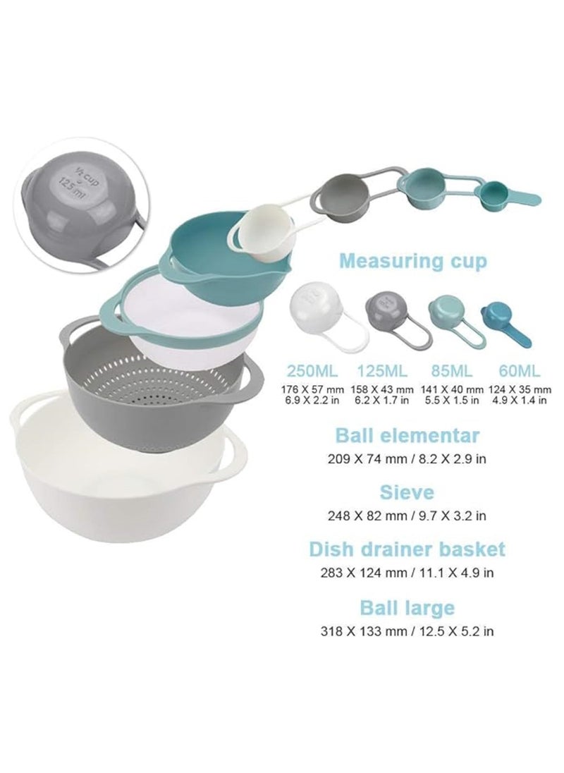 Cuken - Plastic Mixing Bowls, Mixing Bowl Set of 8, Bpa Free Nesting and Stackable Bowls Set, Including Measuring Cups, Colander, Sifter, Large Bowls Multicolors 33X27X14 cm - Image 1