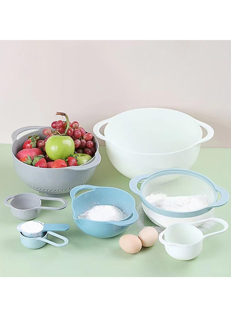 Cuken - Plastic Mixing Bowls, Mixing Bowl Set of 8, Bpa Free Nesting and Stackable Bowls Set, Including Measuring Cups, Colander, Sifter, Large Bowls Multicolors 33X27X14 cm - Image 1