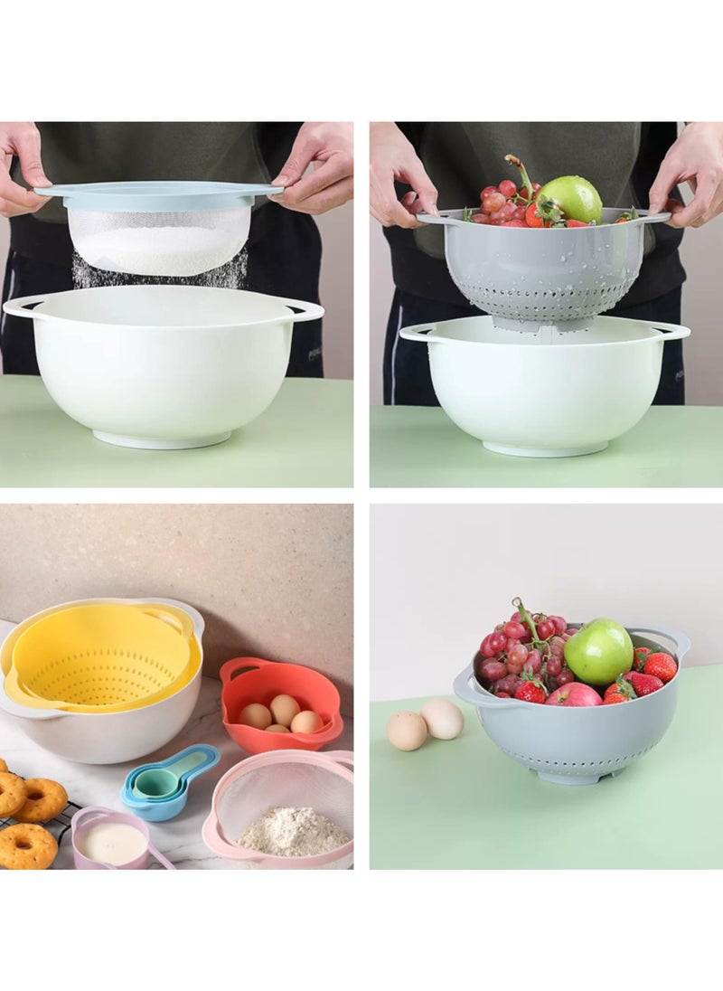 Cuken - Plastic Mixing Bowls, Mixing Bowl Set of 8, Bpa Free Nesting and Stackable Bowls Set, Including Measuring Cups, Colander, Sifter, Large Bowls Multicolors 33X27X14 cm - Image 1