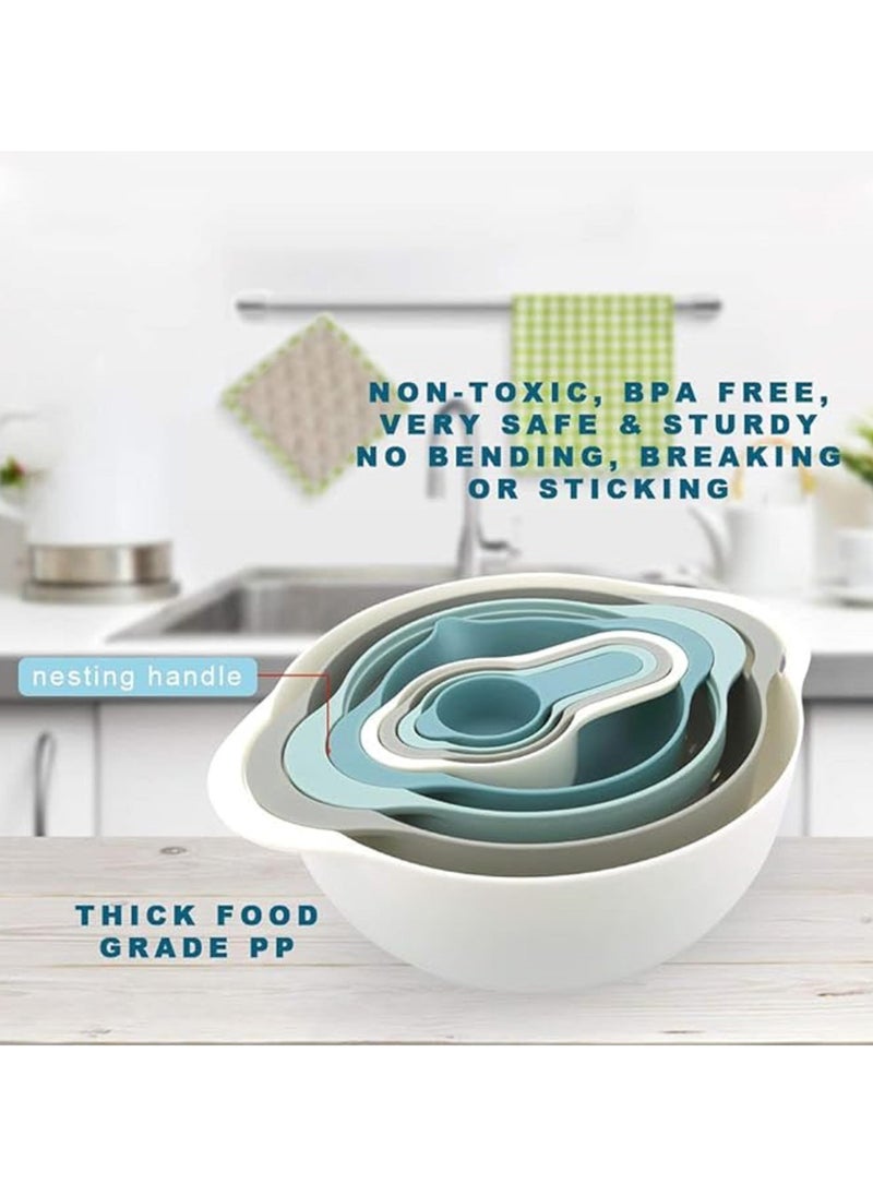 Cuken - Plastic Mixing Bowls, Mixing Bowl Set of 8, Bpa Free Nesting and Stackable Bowls Set, Including Measuring Cups, Colander, Sifter, Large Bowls Multicolors 33X27X14 cm - Image 1