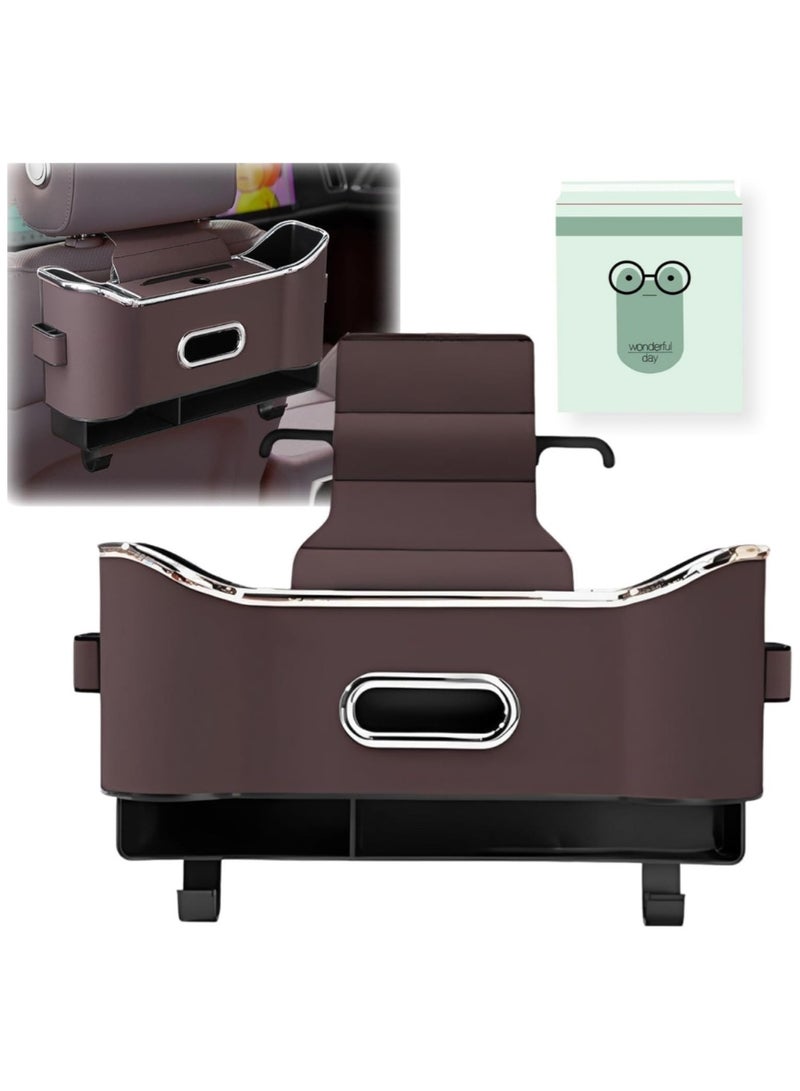 Wollar Car Seat Back Organizer with Tissue Box, Dual Cup Holders & Hooks - Multi-Functional Car Organizer Storage Box – Automobile Accessories Gadgets for Families, and Kids Travel (Brown) - Image 2