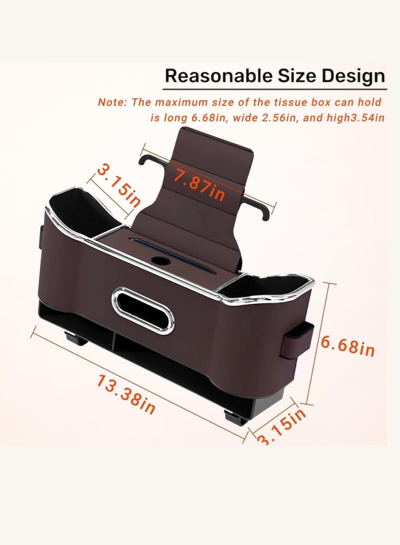 Wollar Car Seat Back Organizer with Tissue Box, Dual Cup Holders & Hooks - Multi-Functional Car Organizer Storage Box – Automobile Accessories Gadgets for Families, and Kids Travel (Brown) - Image 4