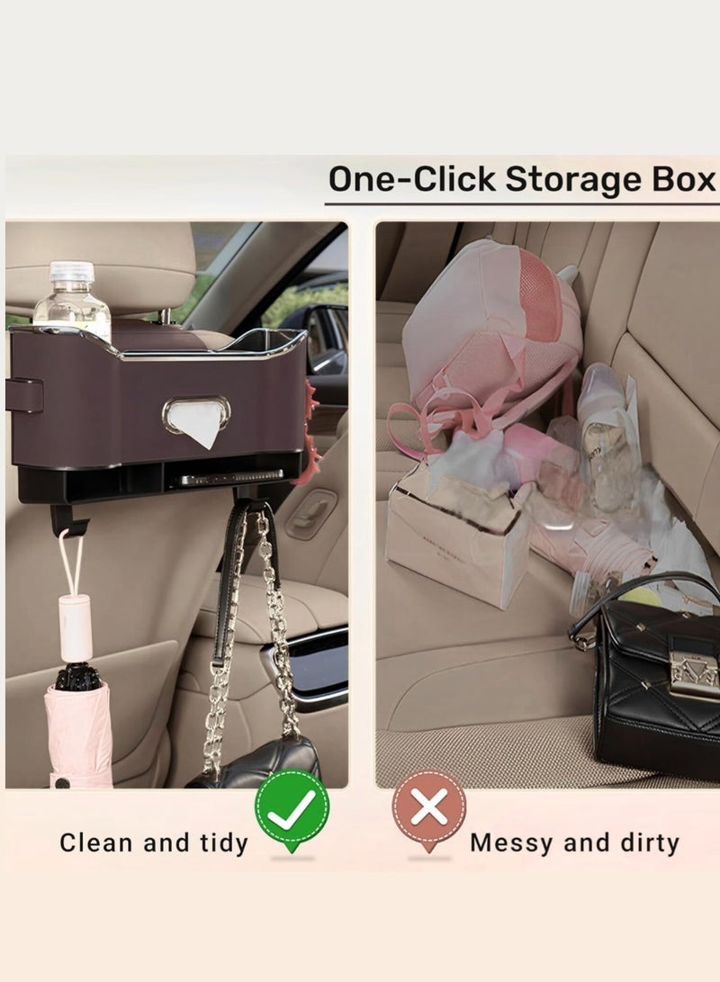 Wollar Car Seat Back Organizer with Tissue Box, Dual Cup Holders & Hooks - Multi-Functional Car Organizer Storage Box – Automobile Accessories Gadgets for Families, and Kids Travel (Brown) - Image 5