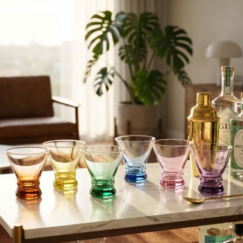 ColoVie طقم كؤوس مارتيني ColoVie من 6 - كؤوس كوكتيل - 8 أونصات بدون ساق لمارجريتا، بار، كؤوس حلوى - زجاجات شرب كحول ملونة - كوزمو، مانهاتن، إسبريسو مارتيني - هدية حفلة كوكتيل لها - Image 4