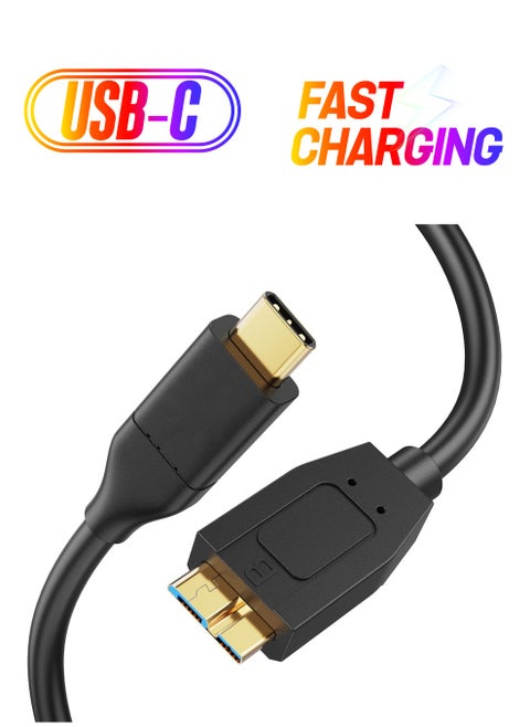 USB C Hard Drive Cable 2FT, 10Gbps Data Transfer Speed, USB C to Micro B Male Cable, Compatible with iPhone 15 Plus/15 Pro Max, Seagate, WD My Passport, External Hard Drive Black