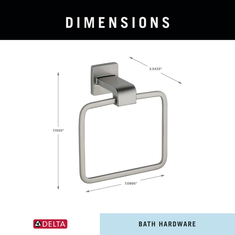 Delta Ara (1-Pack) Hand Towel Holder Brilliance Stainless Steel Towel Racks for Bathroom Wall Square Towel Ring Holder for Bath Towel Hanger for Kitchen, Bathroom Accessories 77546-SS - Image 5