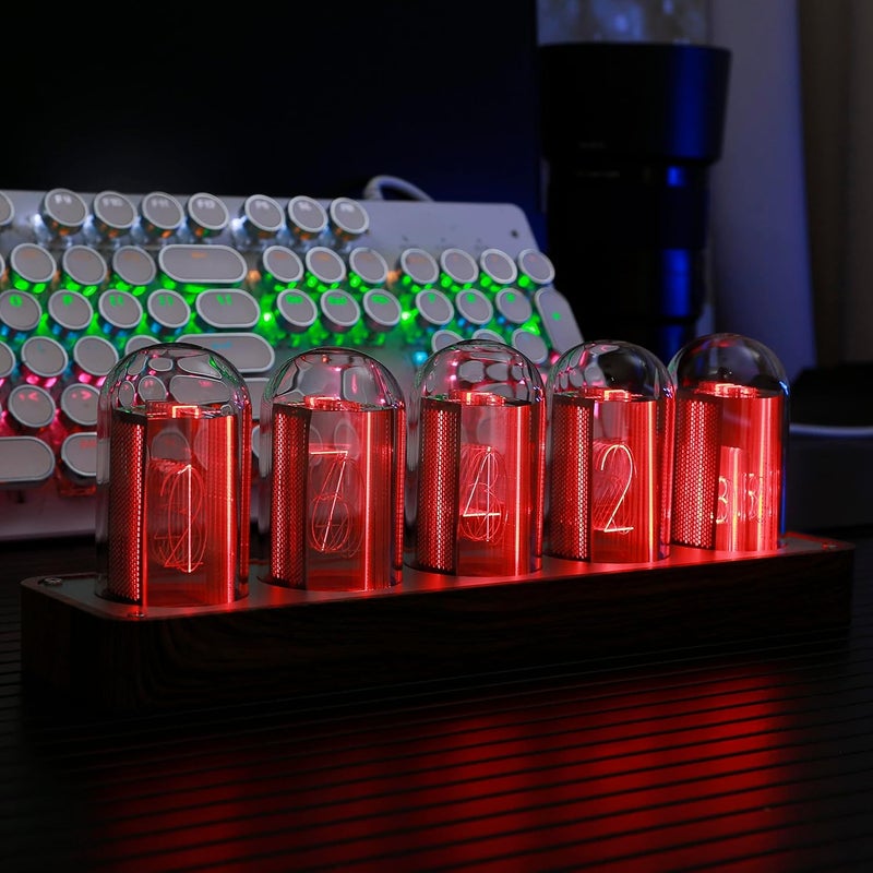 ClocTeck Nixie Tube Clock with Wi-Fi SYNC, Alarm & Timer, 12/24H Display, No Assembly Required - A Retro Gift for Friends (Wood Grain) - Image 2