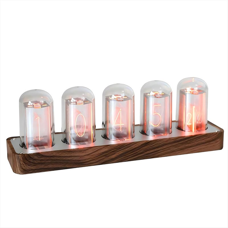 ClocTeck Nixie Tube Clock with Wi-Fi SYNC, Alarm & Timer, 12/24H Display, No Assembly Required - A Retro Gift for Friends (Wood Grain) - Image 1
