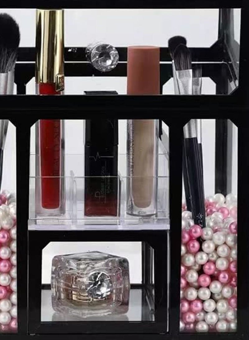 LIMOS Makeup Organizer Box Brush Holder Glass Storage Cosmetic for Jewelry Decoration(Black) - Image 2