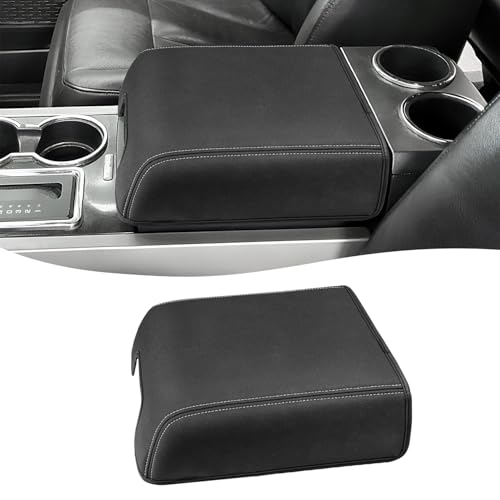 Eaglecover Center Console Cover for Ford F150 XL XLT 2004-2014, Expedition 2007-2014, Lincoln Mark LT 2006-2008, PU Leather Middle Armrest Cusion Protector, Bucket Seat Only, Anti-Scratch, Black Gray Stitching - Image 1