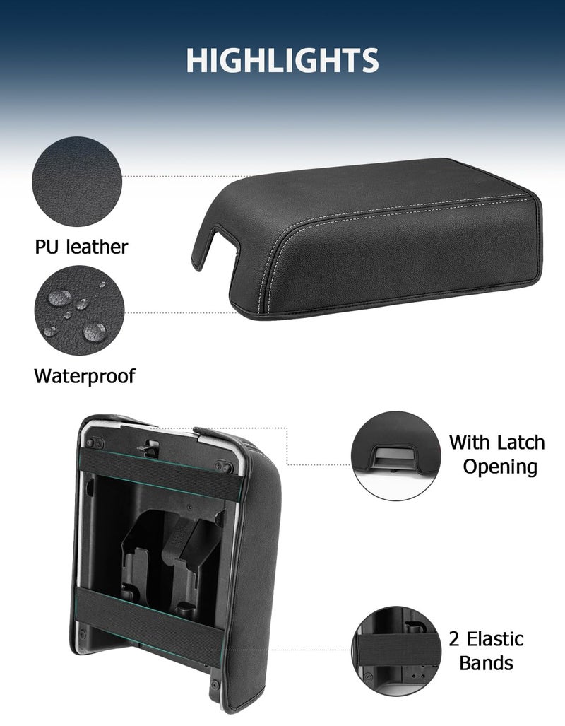 Eaglecover Center Console Cover for Ford F150 XL XLT 2004-2014, Expedition 2007-2014, Lincoln Mark LT 2006-2008, PU Leather Middle Armrest Cusion Protector, Bucket Seat Only, Anti-Scratch, Black Gray Stitching - Image 5