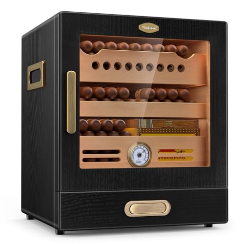 COOL KNIGHT Cigar Humidor Cabinet, Cigar Cabinet Humidor with Spanish Cedar Wood Drawer, Precision Hygrometer, 2 Humidifiers and Cigar Accessories Drawer, Christmas for Cigar Lovers - Image 1