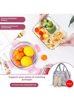 Custom Processing High Borosilicate Glass Lunch Box Three-piece Set Student Office Workers With Rice Bowl Microwave Oven Special Fresh-keeping Bowl-Specifications:Small Round Fresh Bowl 420ml-Color:Blue