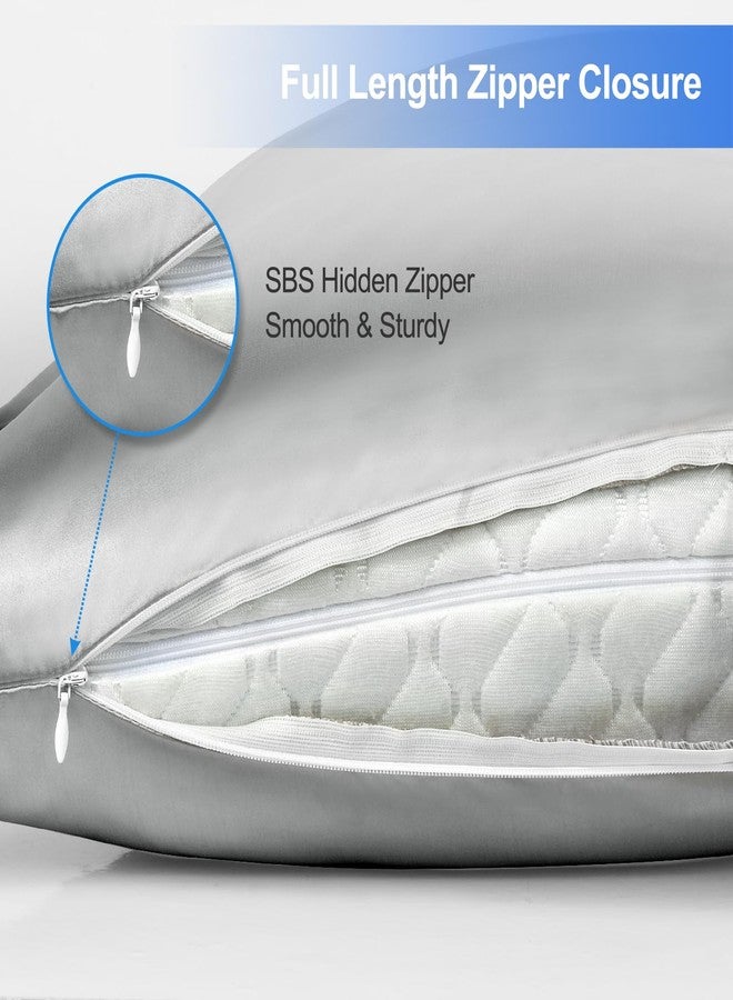 Zelimun Curved Pillow Case, Side Sleeper Pillowcase, Grey Satin Pillowcase Cover with Zipper, Breathable and Soft, Queen Size 20 x 30 Inches - Image 3