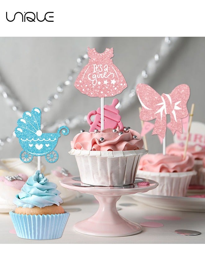 Unique 24 Piece Cake Decoration Cap - Sparkling Bow Ties for Baby Shower and Kids Birthday Party Decorations - Boy or Girl Cake Decor and Accessories | Cake Toppers - Blue/Pink - Image 3