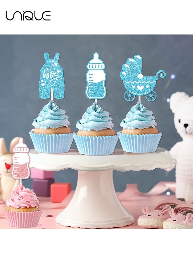 Unique 24 Piece Cake Decoration Cap - Sparkling Bow Ties for Baby Shower and Kids Birthday Party Decorations - Boy or Girl Cake Decor and Accessories | Cake Toppers - Blue/Pink - Image 4