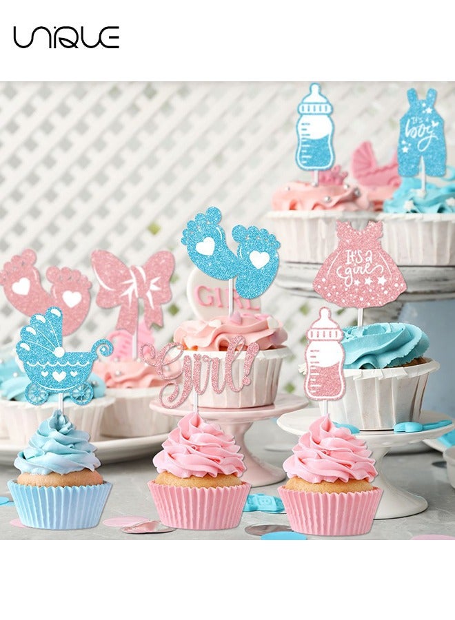 Unique 24 Piece Cake Decoration Cap - Sparkling Bow Ties for Baby Shower and Kids Birthday Party Decorations - Boy or Girl Cake Decor and Accessories | Cake Toppers - Blue/Pink - Image 5