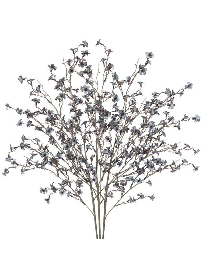 GhuaH 3 Pcs Cherry Blossom Branches Artificial Flowers for Spring Summer Indoor Decoration Faux Cherry Blossom Long Stems Dusty Blue Silk Fake Flowers for Tall Vase Arrangements Home Wedding Table - Image 1
