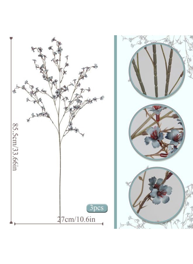 GhuaH 3 Pcs Cherry Blossom Branches Artificial Flowers for Spring Summer Indoor Decoration Faux Cherry Blossom Long Stems Dusty Blue Silk Fake Flowers for Tall Vase Arrangements Home Wedding Table - Image 2
