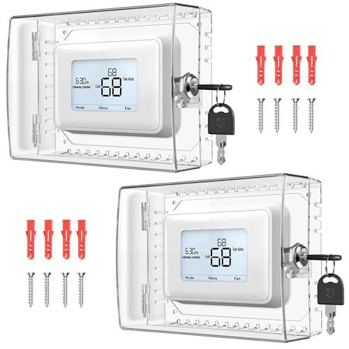 Gedreew 2 PCS Large Thermostat Lock Box Cover with Key, Clear Thermostat Cover with Lock Compatible With Home Thermostat On Wall, AC Lock Box Cover with Key Fits Thermostats 5"H x 6" W or Smaller - Image 1