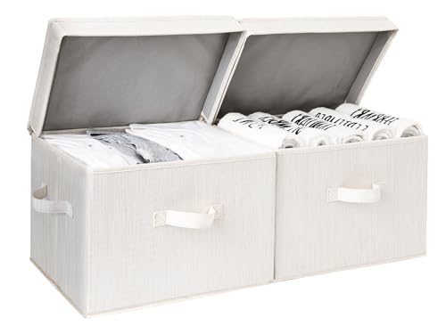 StorageWorks StorageWorks Fabric Storage Bins with lid Decorative Boxes for Shelves Closet Organizer Basket with Handles Large Mixing of Beige White  Ivory 2Pack