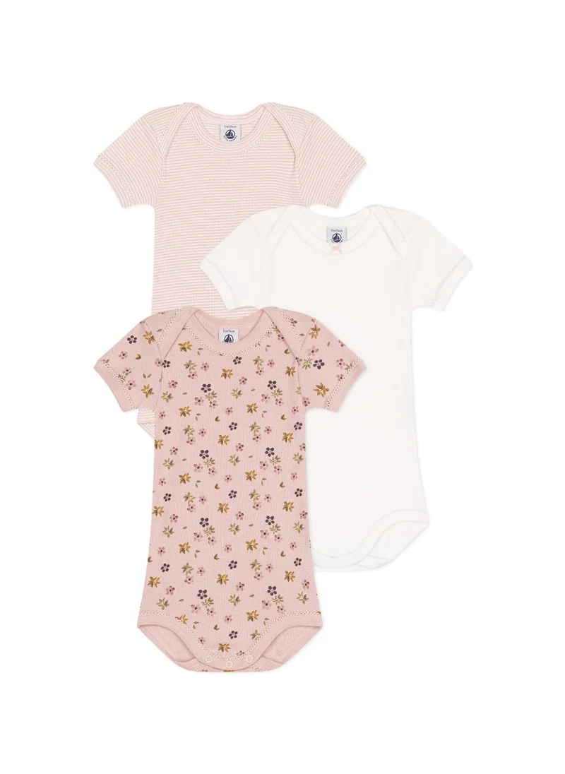 Petit Bateau Babies' short-sleeved floral cotton bodysuits - 3-pack