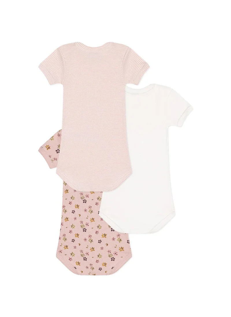 Petit Bateau Babies' short-sleeved floral cotton bodysuits - 3-pack