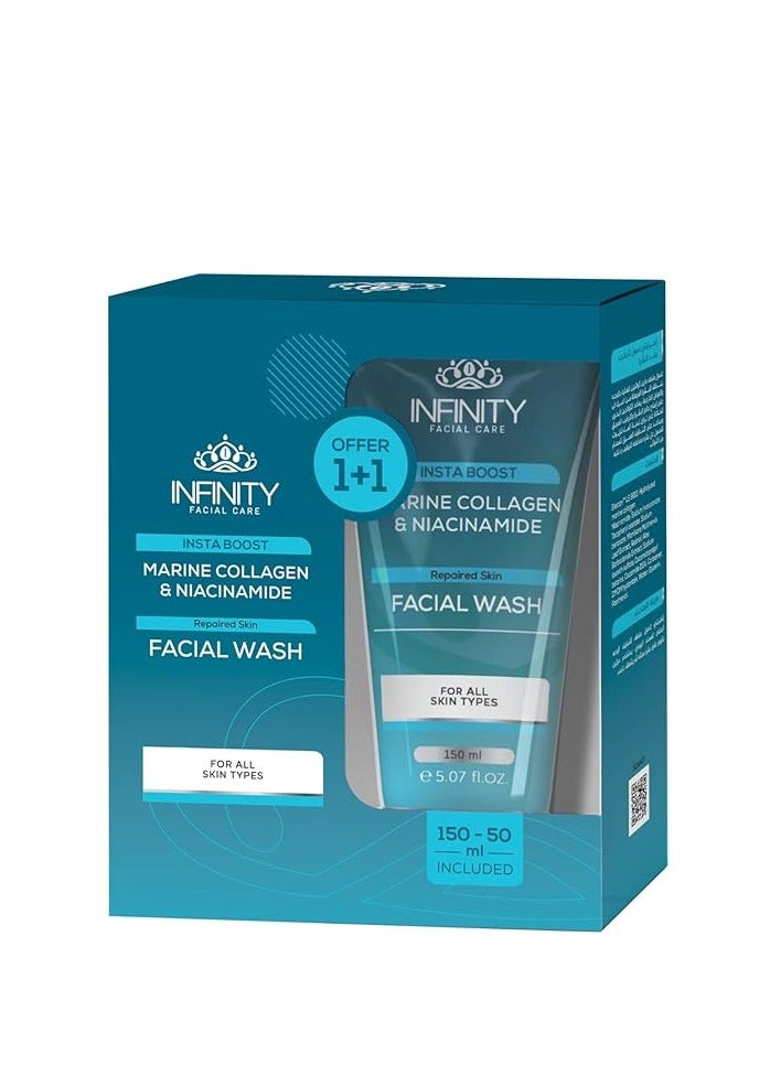 Infinity Facial Care Insta Boost Facial Wash Marine Collagen &Niacinamide 2PC 150+50Ml