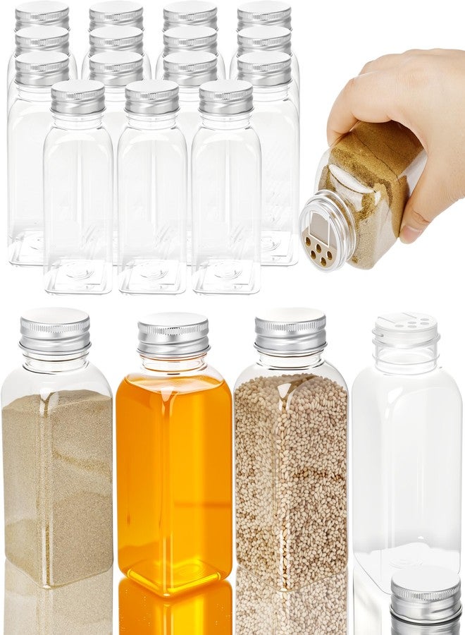 Conagel 20 Pack 6 oz Plastic Spice Jars with Metal Lids Reusable Salt Pepper Shaker with Lids Clear Empty Square Spice Containers Seasoning Bottles for Kitchen Storage - Image 1