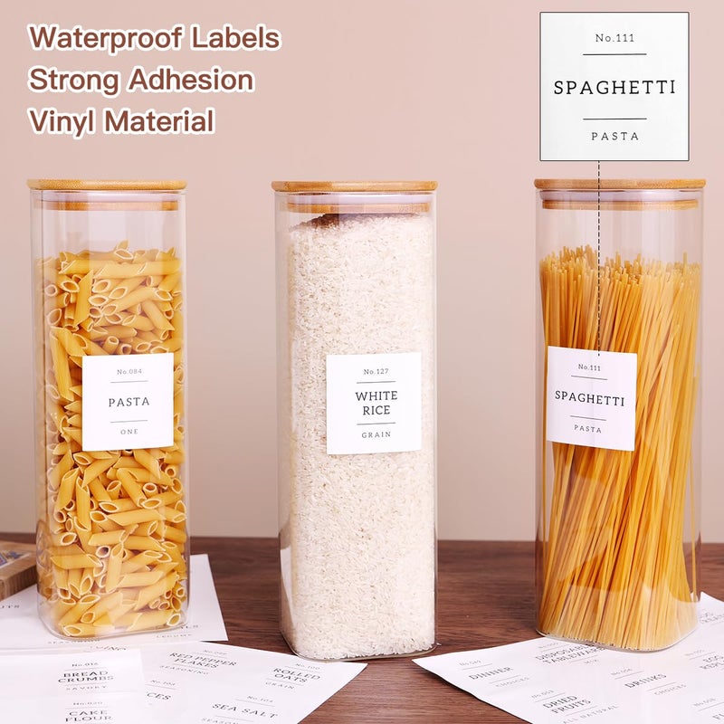CZZGSM 3 Pack Square Kitchen Storage Jars with Airtight Bamboo Lids and 132 Pantry Labels - 80oz Glass Canisters with Wood Lids - Food Storage Containers for Spaghetti, Pasta, Fettuccine - Image 3