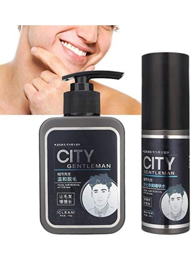 klarako Hair Removal Cream, Men Hair Removal Cream, 150g Men Facial Hair Beard Removal Cream Painless Legs and Arms Depilatory Cream with 50ml Moisturizing Serum for Women and Men - Image 1