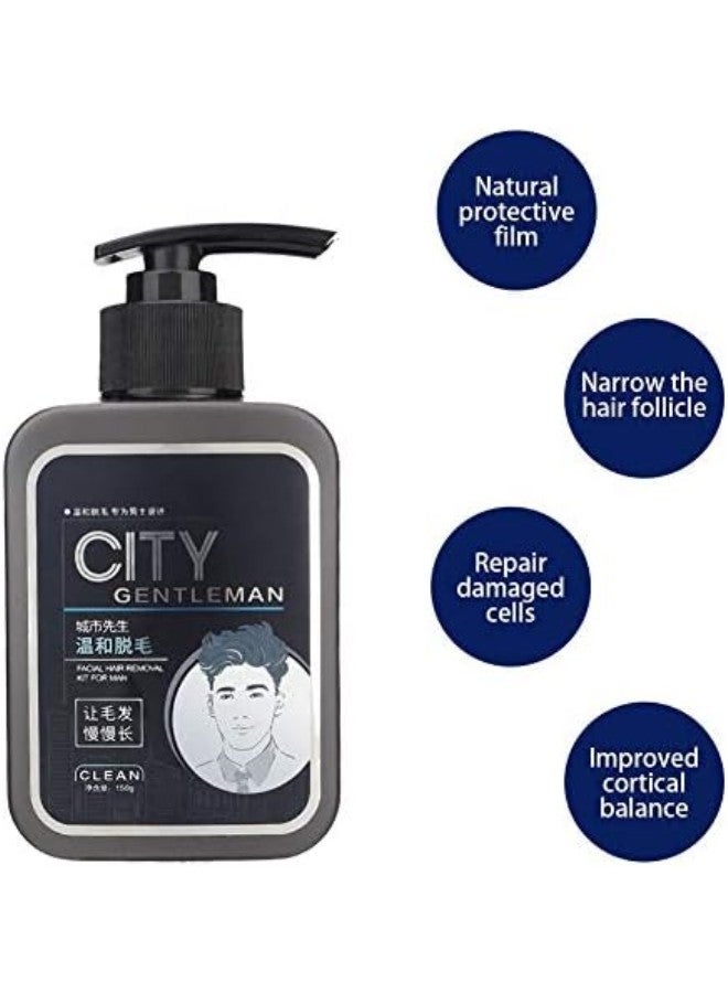 klarako Hair Removal Cream, Men Hair Removal Cream, 150g Men Facial Hair Beard Removal Cream Painless Legs and Arms Depilatory Cream with 50ml Moisturizing Serum for Women and Men - Image 2