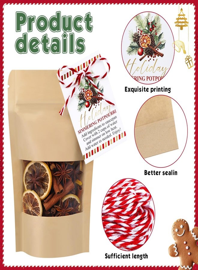 Marspark 50 Sets Christmas Potpourri Stand Pouches, Kraft Paper Bags with Matte Window, Simmering Potpourri Instruction Cards for Small Business Home Use Xmas Party Gift Decor (3.5 x 5.5 Inches) - Image 3