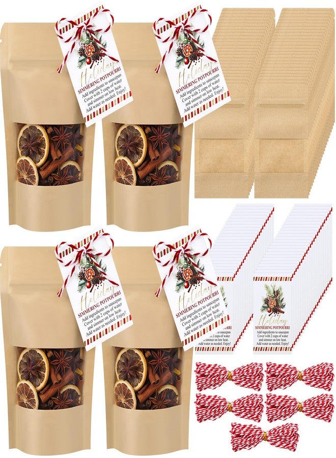 Marspark 50 Sets Christmas Potpourri Stand Pouches, Kraft Paper Bags with Matte Window, Simmering Potpourri Instruction Cards for Small Business Home Use Xmas Party Gift Decor (3.5 x 5.5 Inches) - Image 1