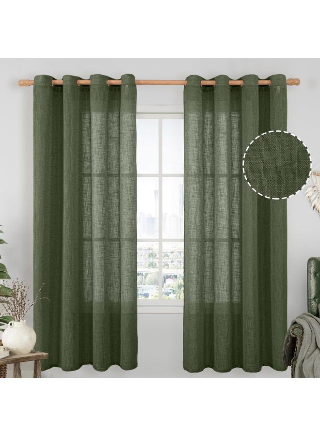 LAMIT Olive Green Linen Curtains 72 inches Long for Living Room, Soft Thick Semi Sheer Light Filtering Bronze Grommet Window Treatments Neutral Drapes for Bedroom, 2 Panels Set, 52 x 72 Inch - Image 1