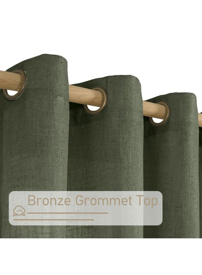 LAMIT Olive Green Linen Curtains 72 inches Long for Living Room, Soft Thick Semi Sheer Light Filtering Bronze Grommet Window Treatments Neutral Drapes for Bedroom, 2 Panels Set, 52 x 72 Inch - Image 2