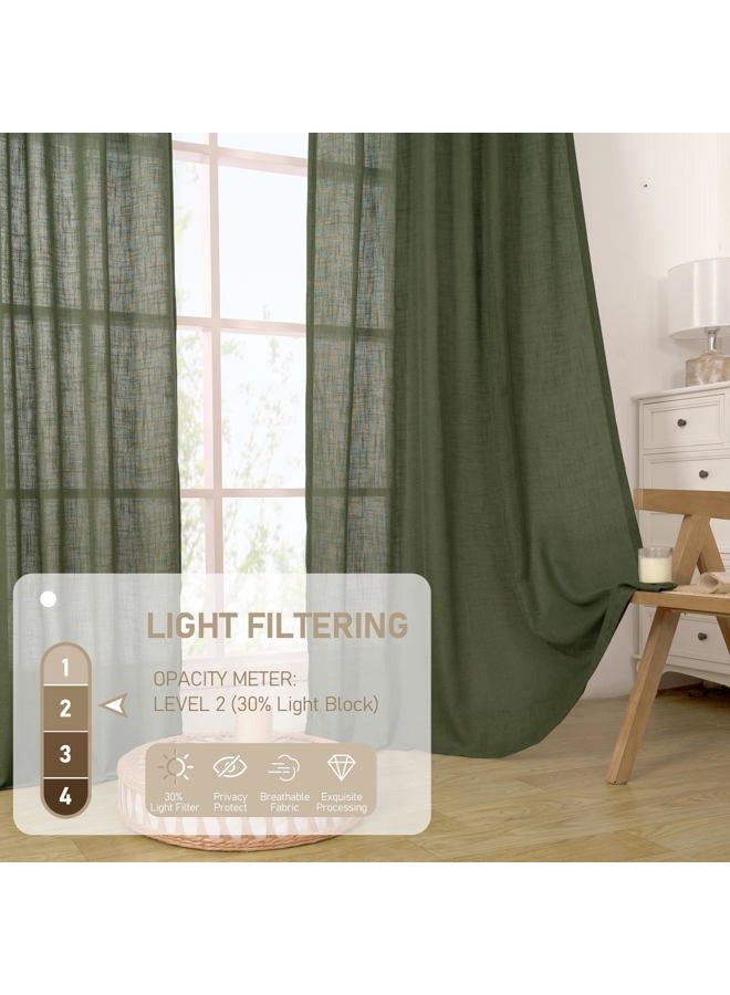LAMIT Olive Green Linen Curtains 72 inches Long for Living Room, Soft Thick Semi Sheer Light Filtering Bronze Grommet Window Treatments Neutral Drapes for Bedroom, 2 Panels Set, 52 x 72 Inch - Image 4
