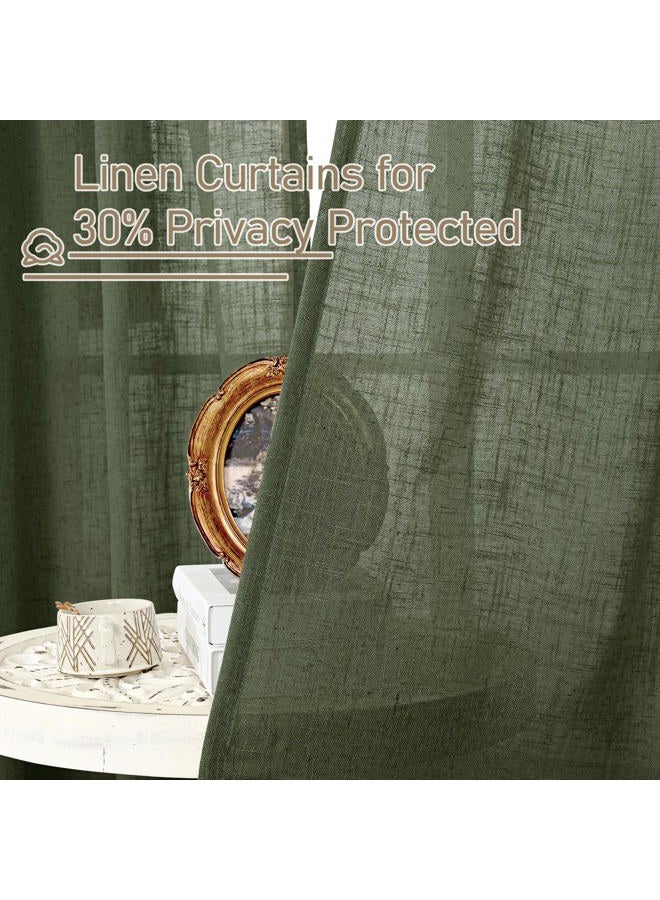 LAMIT Olive Green Linen Curtains 72 inches Long for Living Room, Soft Thick Semi Sheer Light Filtering Bronze Grommet Window Treatments Neutral Drapes for Bedroom, 2 Panels Set, 52 x 72 Inch - Image 5
