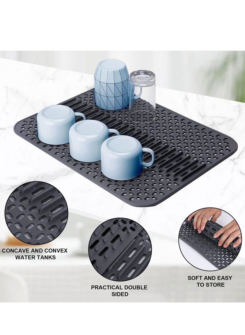 SYOSI Silicone Dish Drying Mat Multifunctional Draining Board Mats with Drain Holes High Purity Silicone Drying Mat Flexible Rubber Dish Draining Mat for Kitchen Counter 43x32cm Grey - Image 2