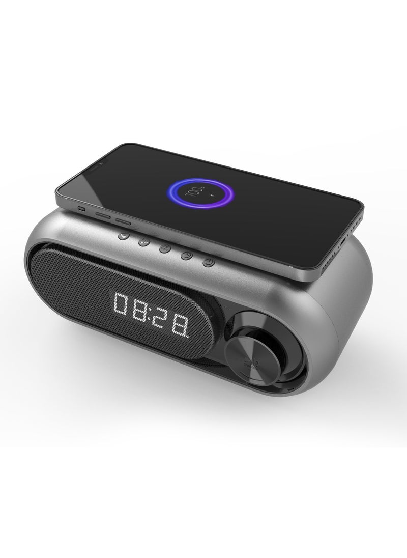 Pretocter - Wireless Charging with FM/AM Radio, Bluetooth Speaker,  LED Clock  Alarm,with TF/AUX/USB/3.5MM Audio,Bass Enhance&White Noise Sleep Mode - Image 1