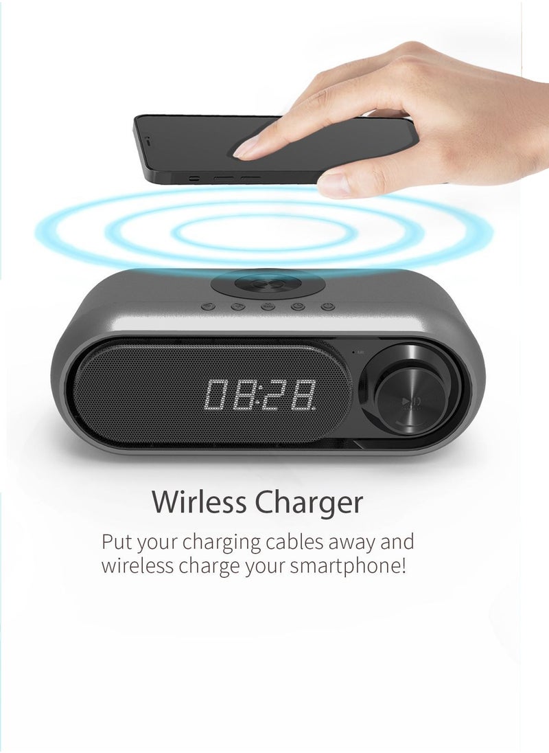 Pretocter - Wireless Charging with FM/AM Radio, Bluetooth Speaker,  LED Clock  Alarm,with TF/AUX/USB/3.5MM Audio,Bass Enhance&White Noise Sleep Mode - Image 1
