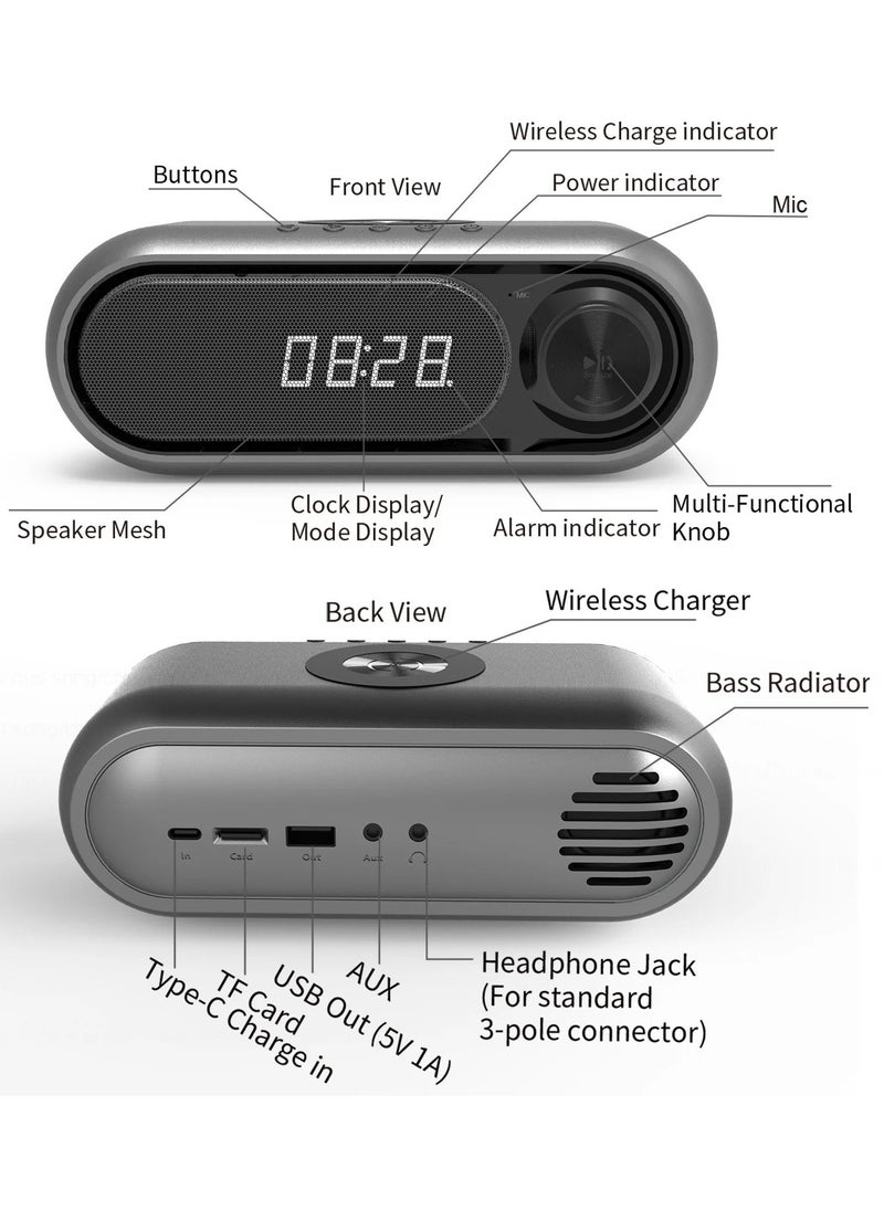 Pretocter - Wireless Charging with FM/AM Radio, Bluetooth Speaker,  LED Clock  Alarm,with TF/AUX/USB/3.5MM Audio,Bass Enhance&White Noise Sleep Mode - Image 1