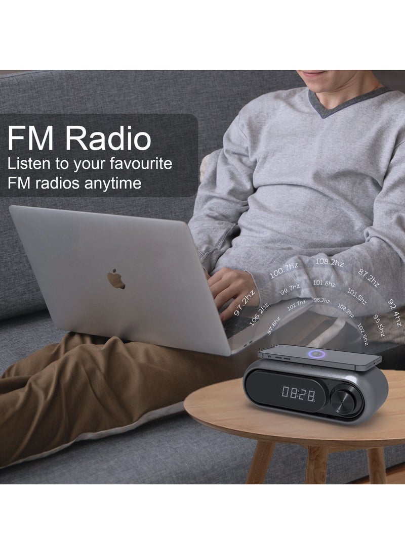 Pretocter - Wireless Charging with FM/AM Radio, Bluetooth Speaker,  LED Clock  Alarm,with TF/AUX/USB/3.5MM Audio,Bass Enhance&White Noise Sleep Mode - Image 1