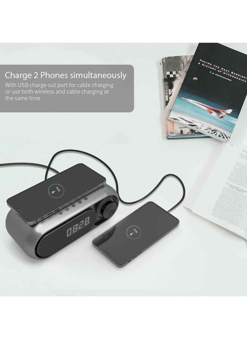 Pretocter - Wireless Charging with FM/AM Radio, Bluetooth Speaker,  LED Clock  Alarm,with TF/AUX/USB/3.5MM Audio,Bass Enhance&White Noise Sleep Mode - Image 1