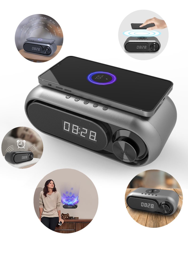 Pretocter - Wireless Charging with FM/AM Radio, Bluetooth Speaker,  LED Clock  Alarm,with TF/AUX/USB/3.5MM Audio,Bass Enhance&White Noise Sleep Mode - Image 1