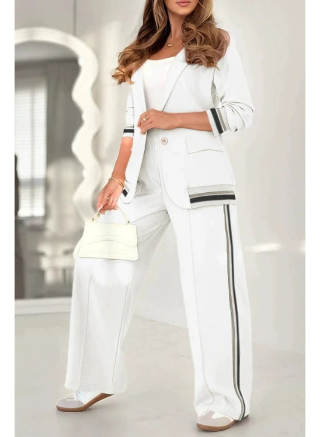 general Blazer Sets Women 2 Piece Outfits Ribbed Sets One Button Blazer and Wide Leg Pants Suits Casual Business Outfits - Image 1