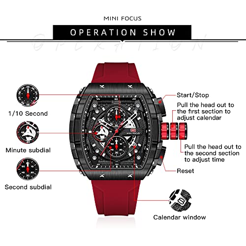 MF MINI FOCUS Men's Watch Fashion Tonneau Wrist Watches (Chronograph/Waterproof/Luminous/Calendar) Silicon Strap Quartz Watch for Men… - Image 5