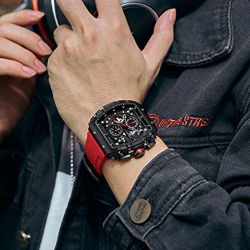 MF MINI FOCUS Men's Watch Fashion Tonneau Wrist Watches (Chronograph/Waterproof/Luminous/Calendar) Silicon Strap Quartz Watch for Men… - Image 3