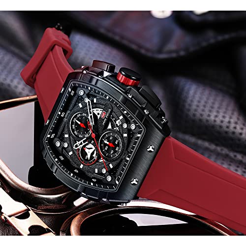 MF MINI FOCUS Men's Watch Fashion Tonneau Wrist Watches (Chronograph/Waterproof/Luminous/Calendar) Silicon Strap Quartz Watch for Men… - Image 2